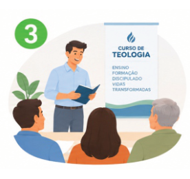 Aulas de Teologia Presenciais na Igreja Professor ministrando aula presencial de Teologia para alunos na igreja